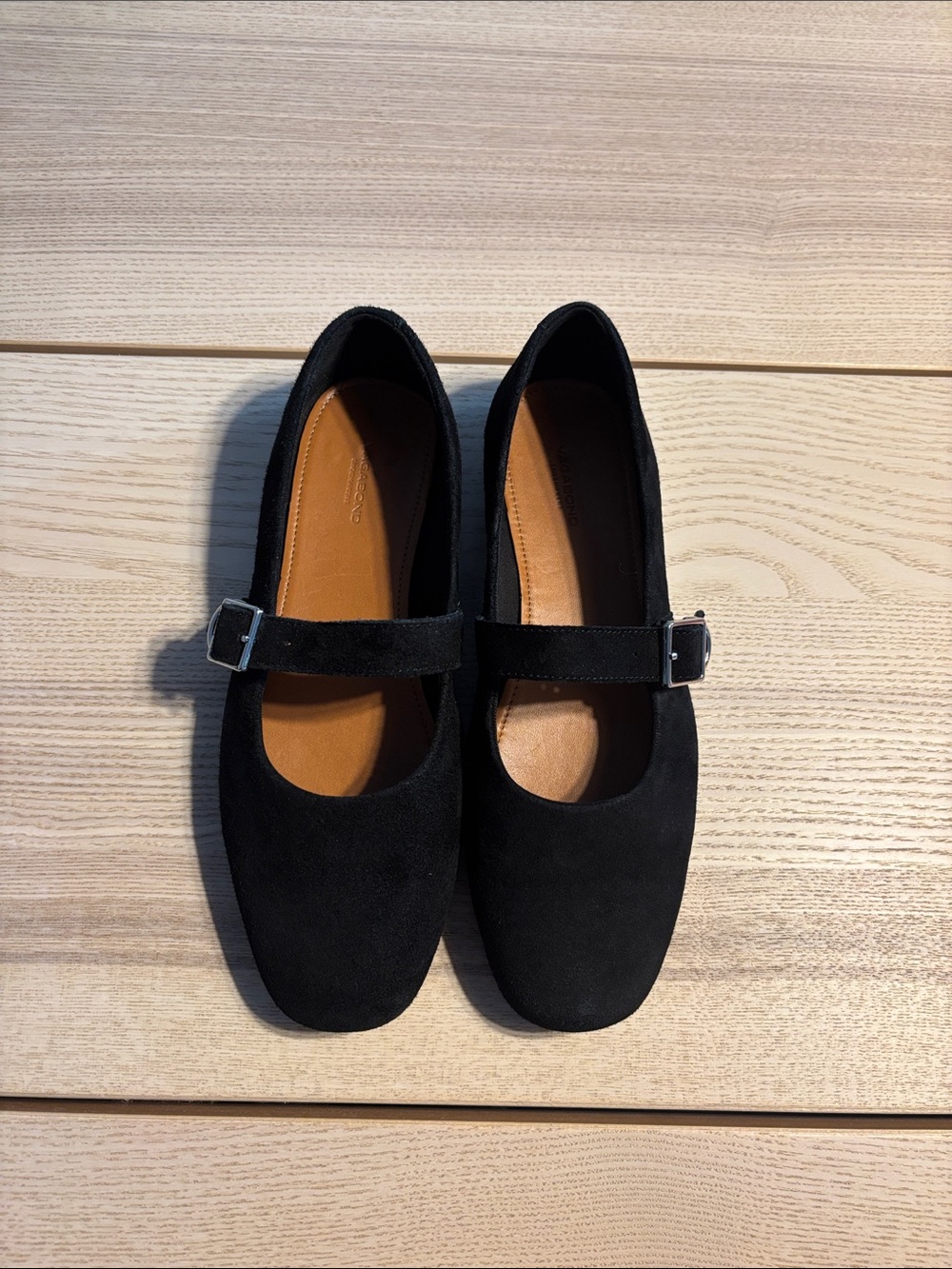 Vagabond Black Mary Jane Suede Flats with Buckle Strap
